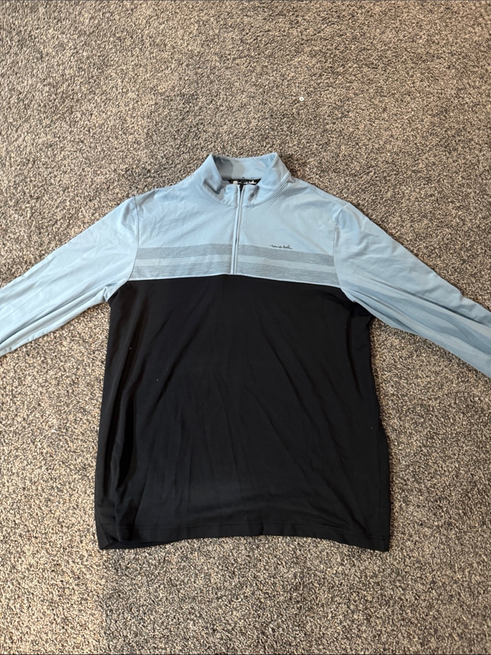 Travis Mathew Light Blue and Black Quarter-Zip Pullover